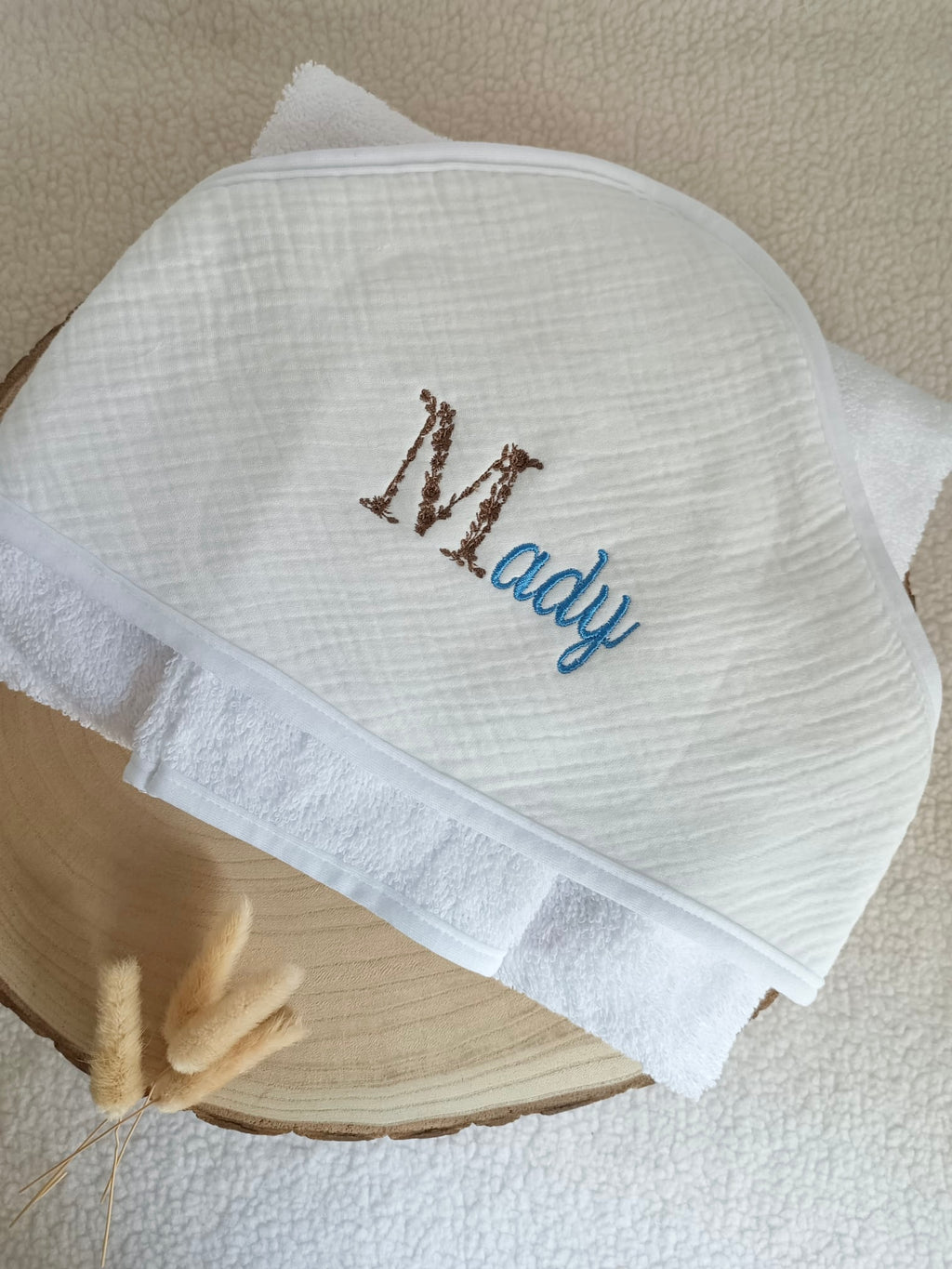 Cape de bain en gaze de coton blanc - personnalisable -