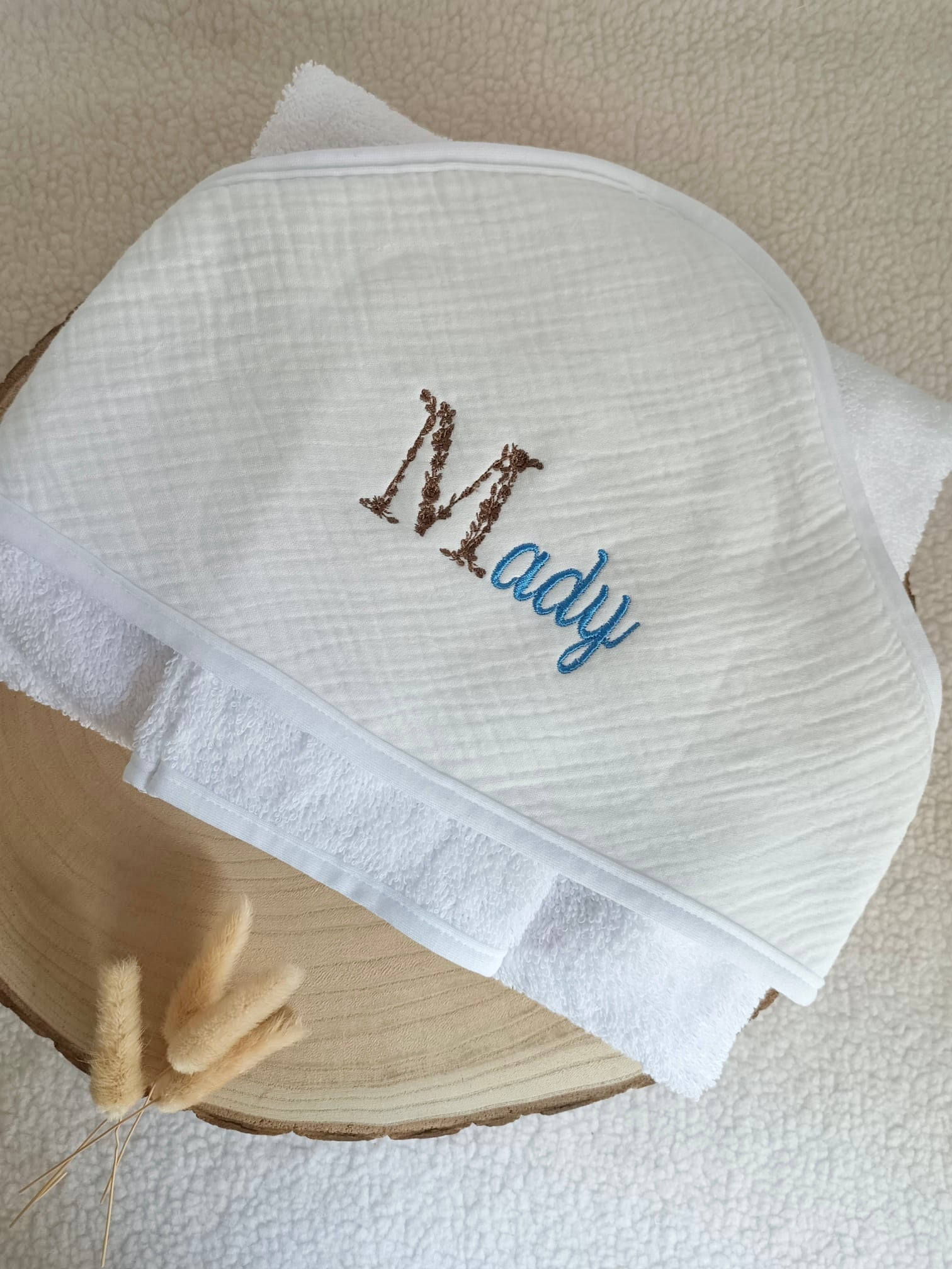 Cape de bain en gaze de coton blanc - personnalisable -