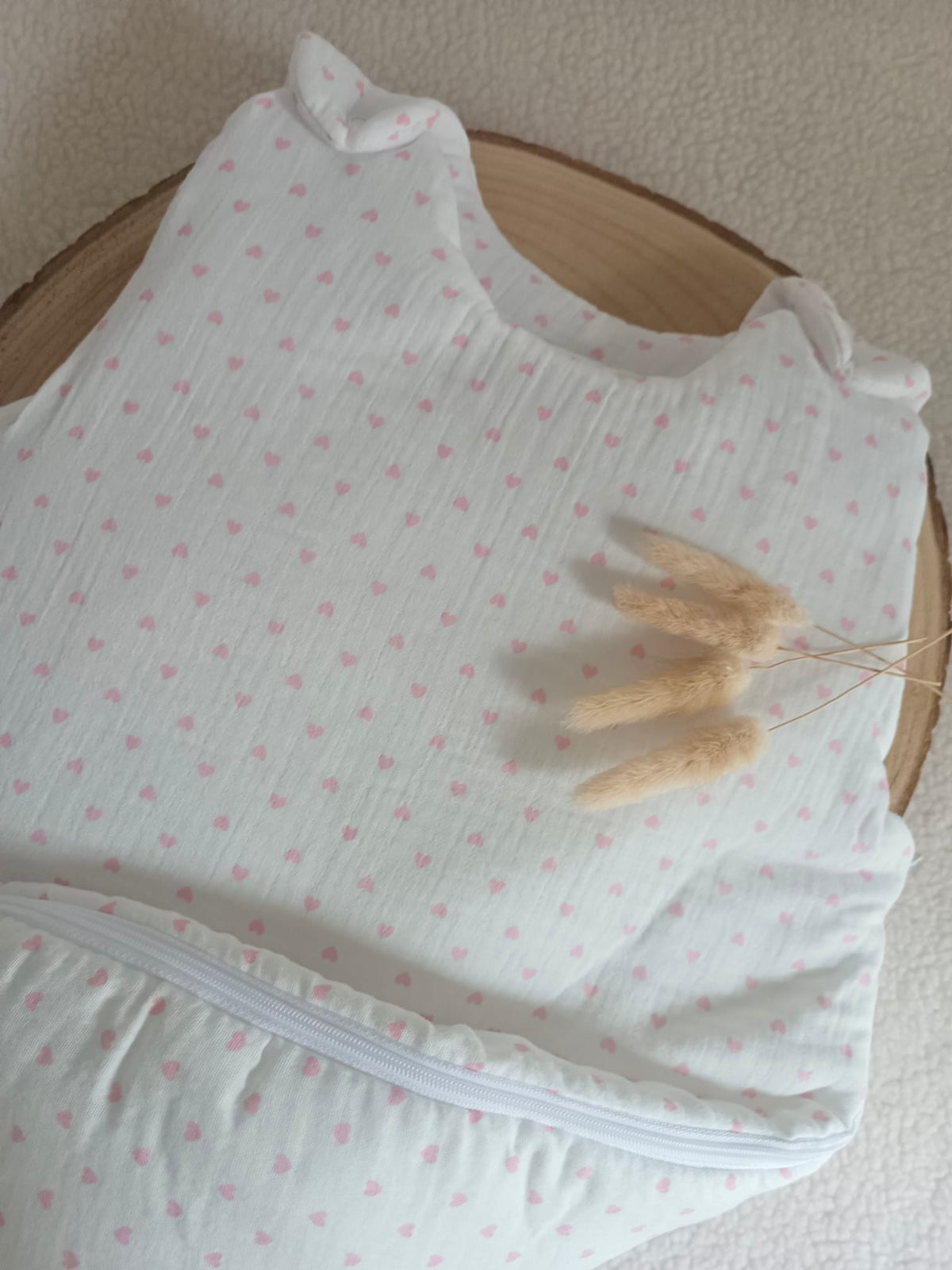 Gigoteuse molletonnée en gaze de coton cœurs rose