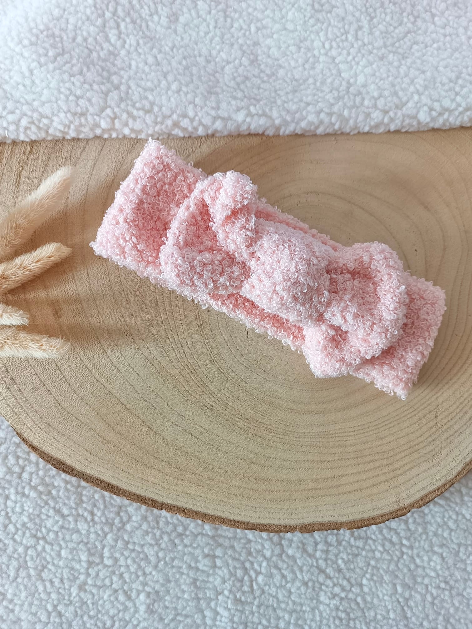 Bandeaux élastiques moumoute rose/blanc/vieux rose 0/6 mois