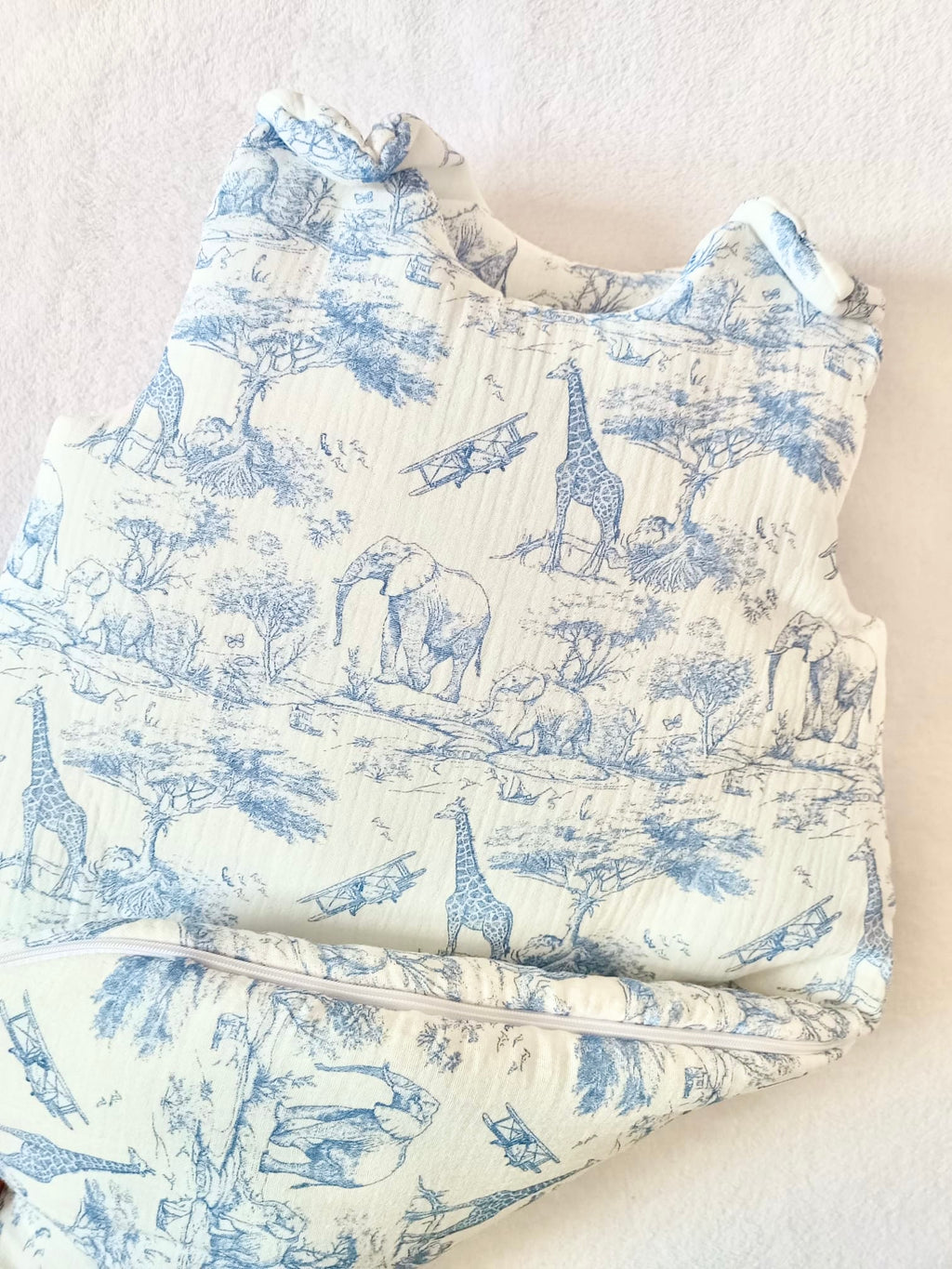 Gigoteuse molletonée en gaze de coton safari tons bleuté - personnalisable -