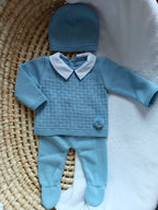 Ensemble complet bleuté avec pompom 0/3 mois