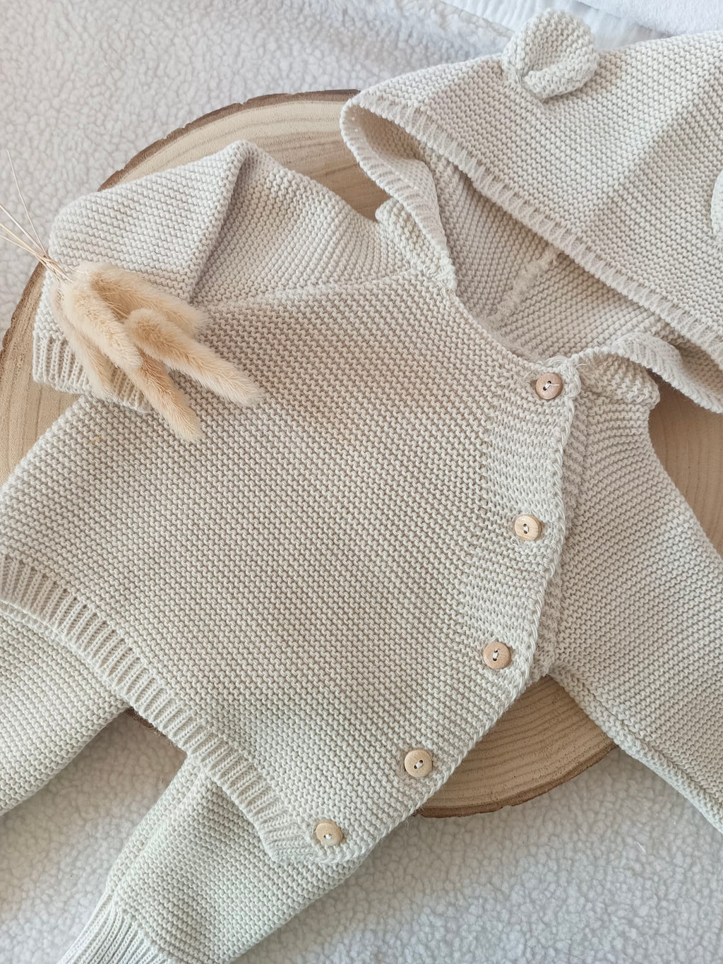 Tenue naissance beige 0/3 mois - avec oreilles de lapin - personnalisable -