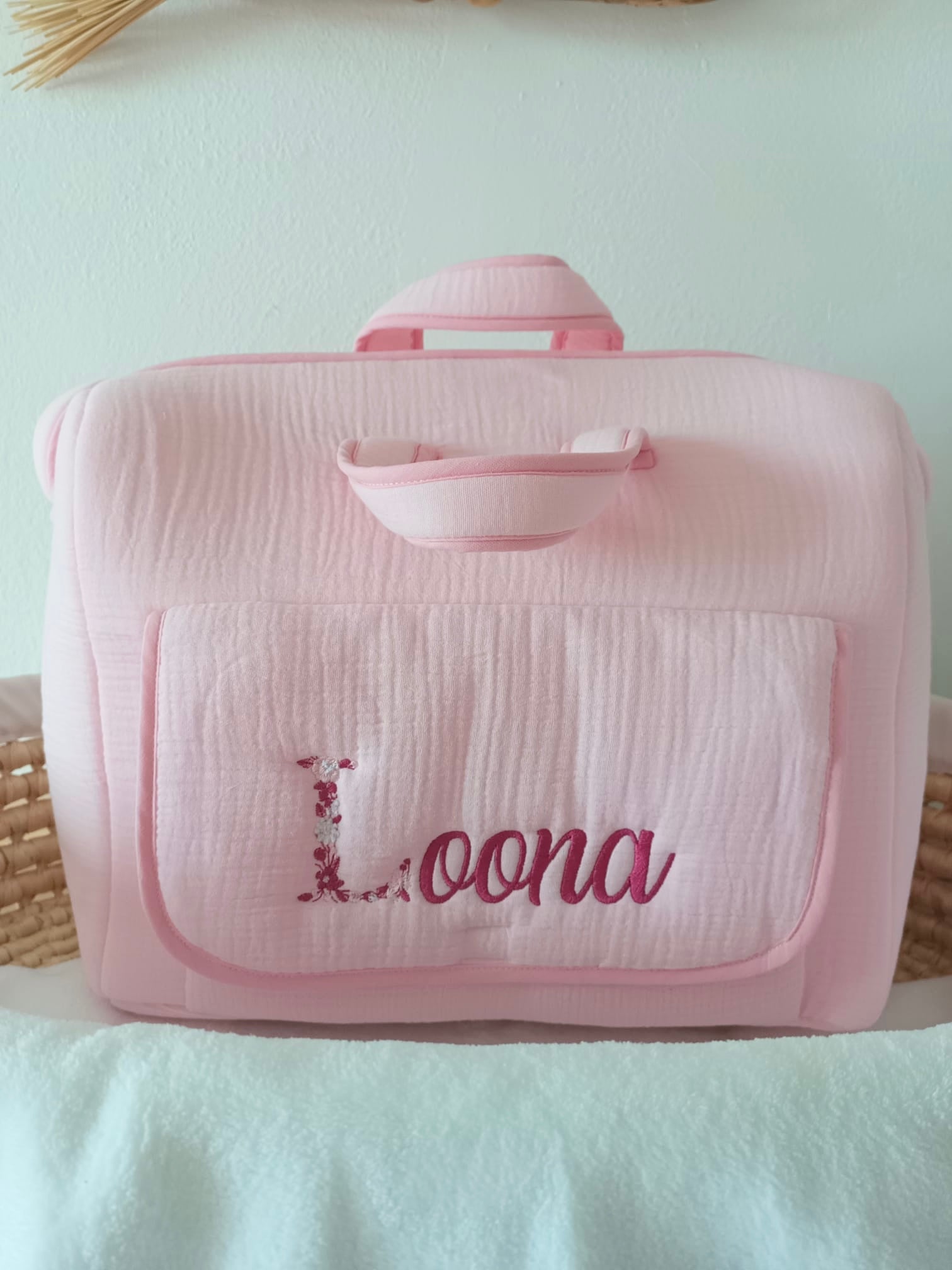 Sac à langer en gaze de coton rose - personnalisable -
