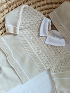 Ensemble complet naissance beige/blanc 0/3 mois avec boutons