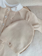 Combinaison beige oreilles lapin 100% coton, 3 pièces, 0/3 mois - personnalisable -