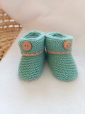 Chausson maille avec boutons en bois - vert  -
