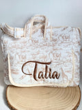 Sac à langer en gaze de coton safari tons beige- personnalisable -