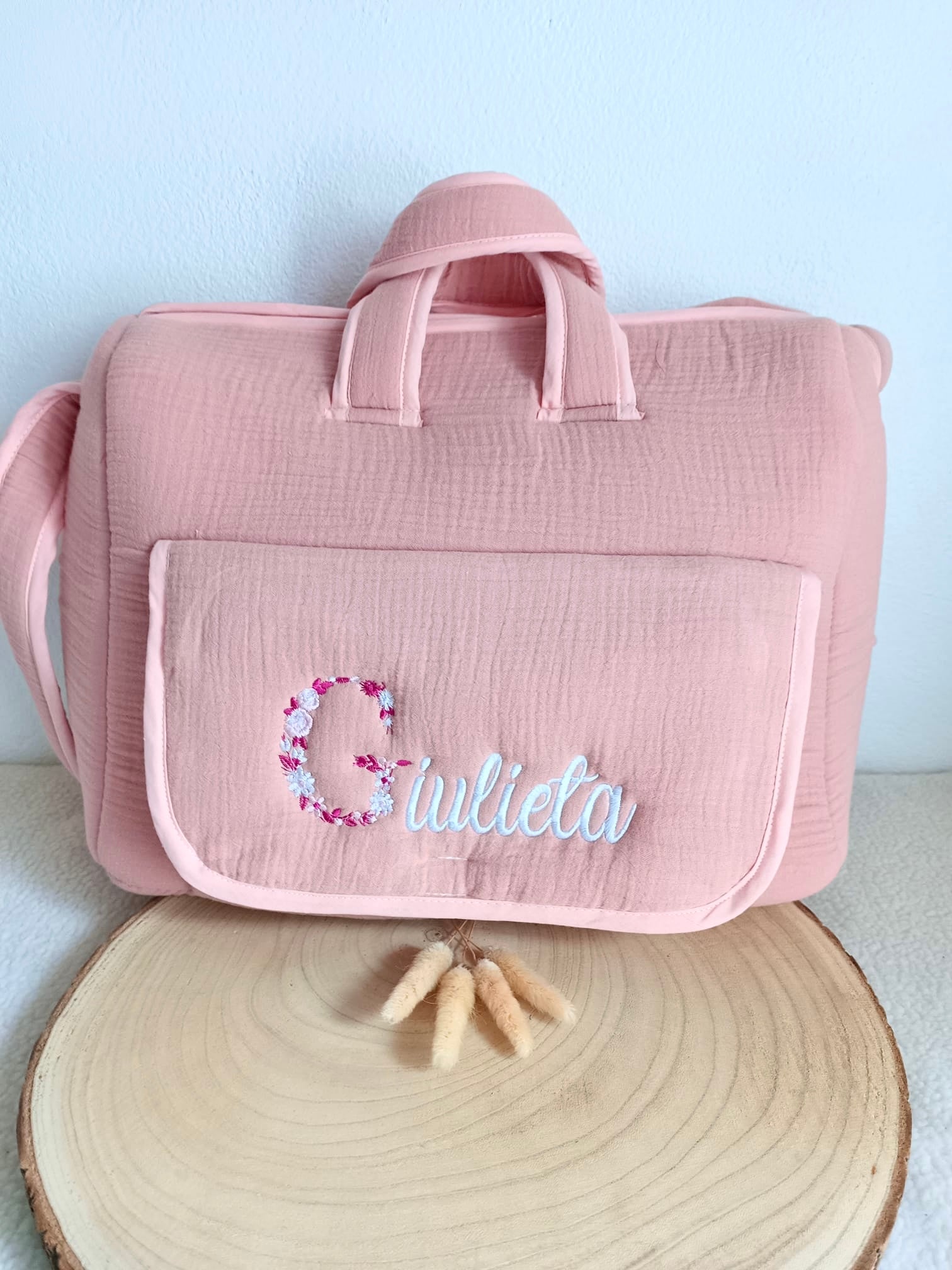 Sac à langer en gaze de coton terracota - personnalisable -