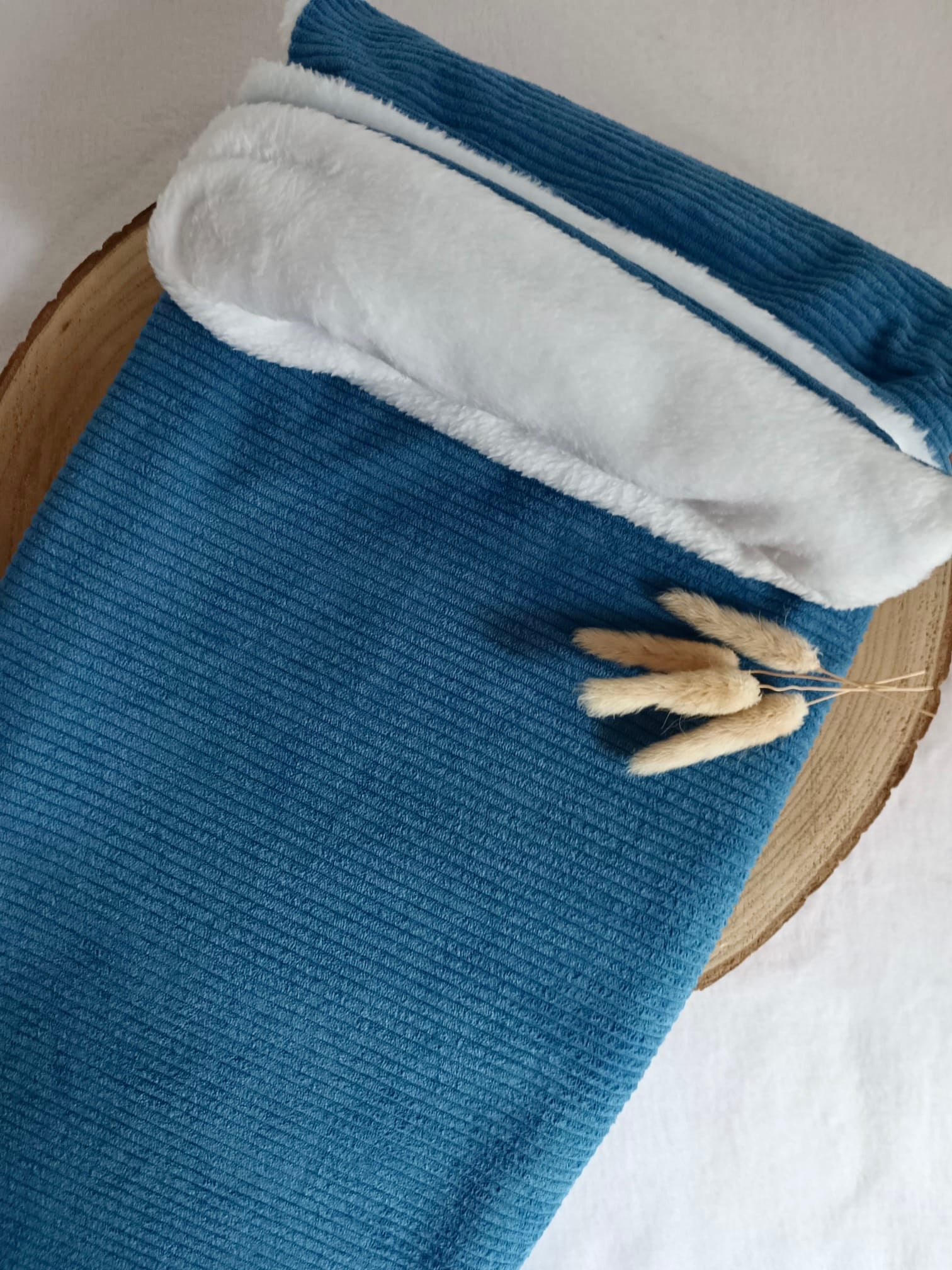 Couverture velours bleu marine et polaire blanc - personnalisable -