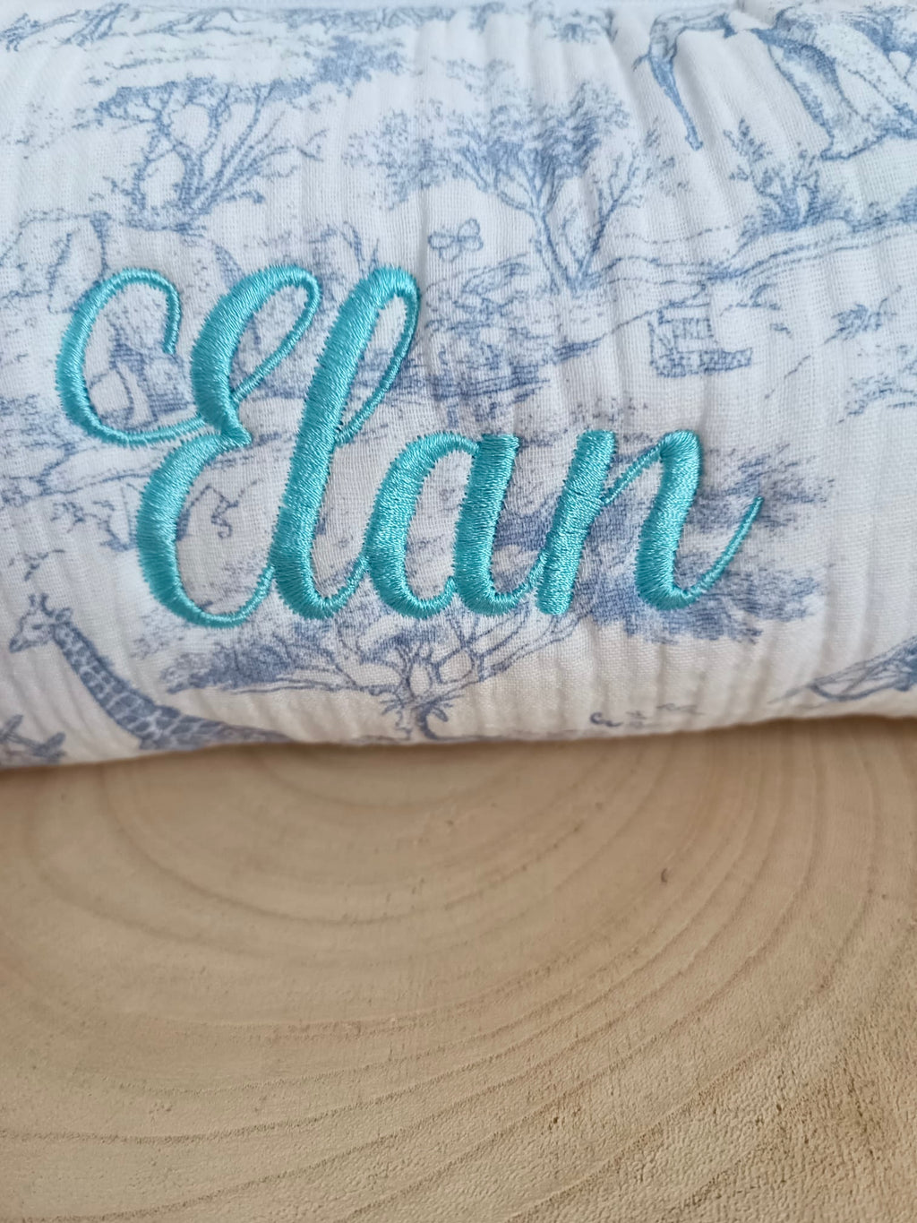 Trousse en gaze de coton safari tons bleuté - personnalisable -