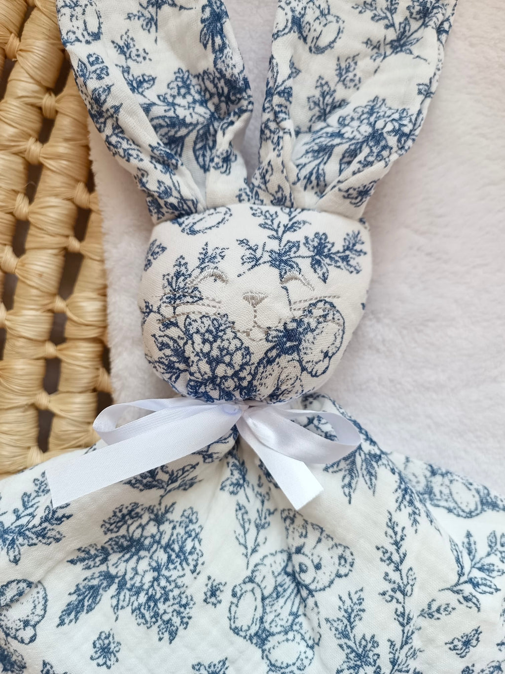 Doudou lapin bébé personnalisé en gaze de coton - Rêve d'Ourson