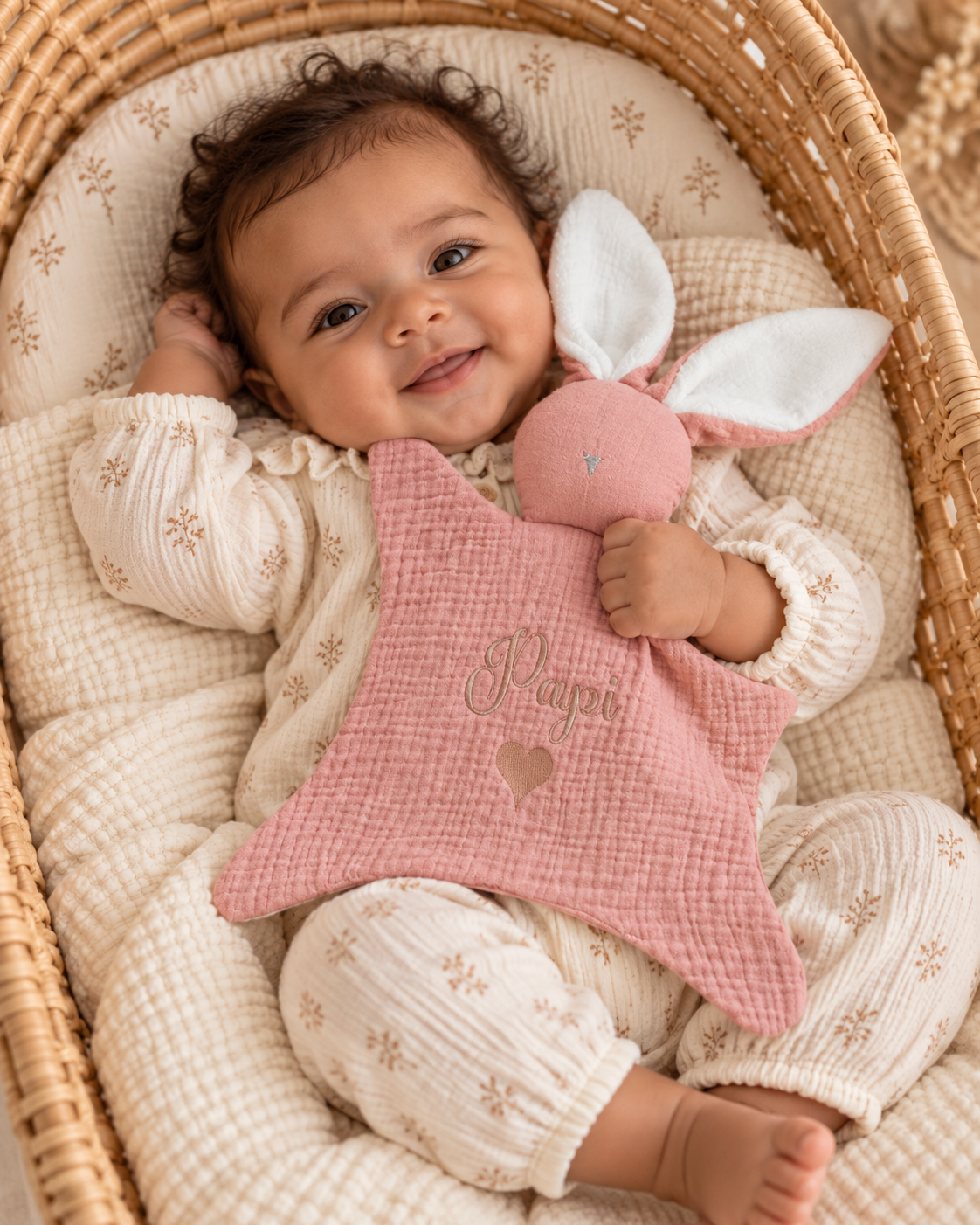 Doudou lapin personnalisé bébé en gaze de coton