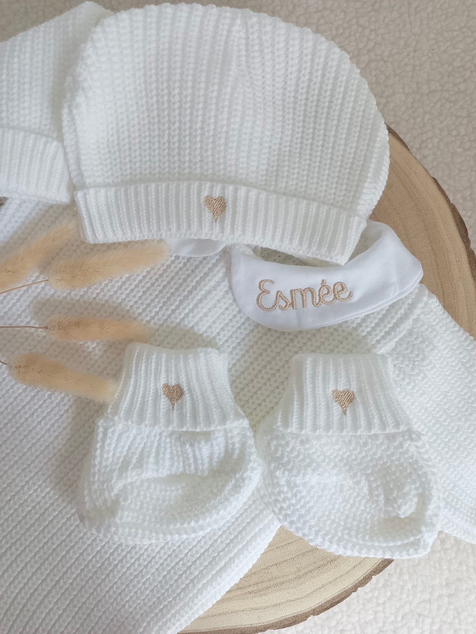 Combinaison maille blanc avec col blanc - 0/3 mois - personnalisable