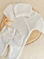 Combinaison maille blanc, croisé, 0/3 mois, 3 pièces - personnalisable - 100% coton