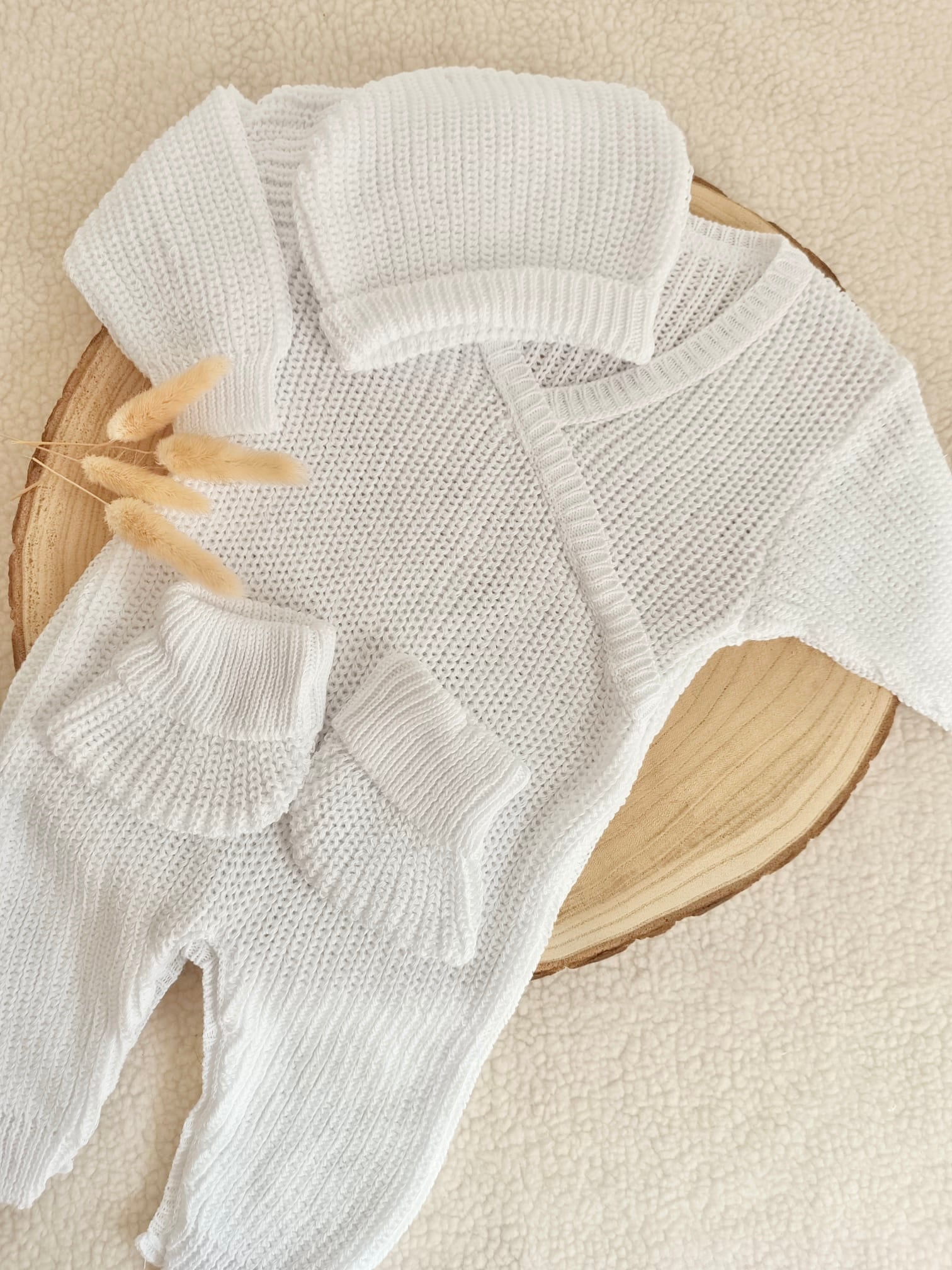 Combinaison maille blanc, croisé, 0/3 mois, 3 pièces - personnalisable - 100% coton