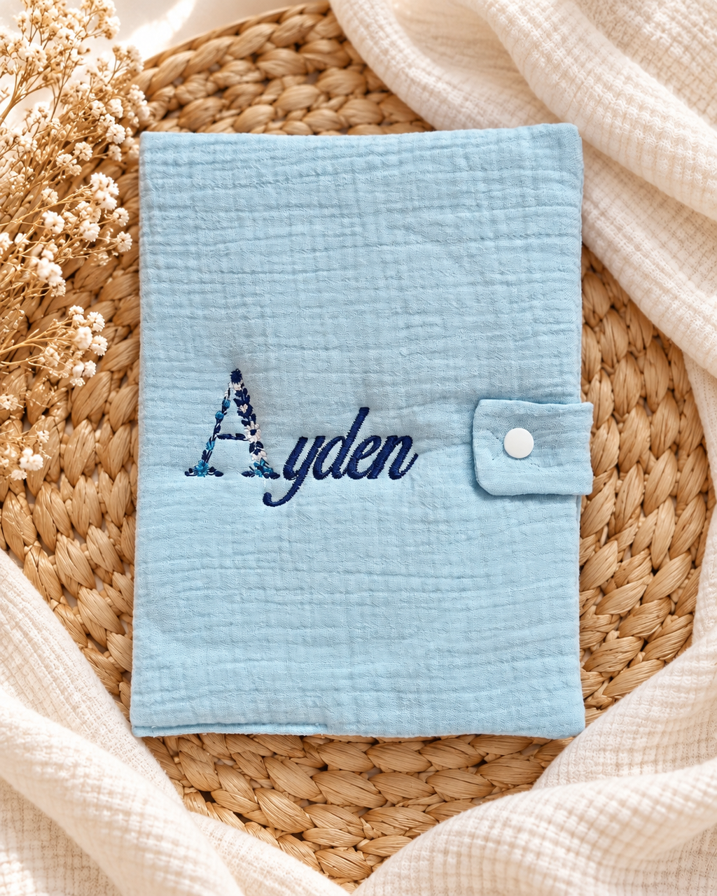 Protège carnet de santé personnalisé bébé en gaze de coton