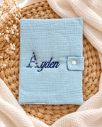 Protège carnet de santé personnalisé bébé en gaze de coton