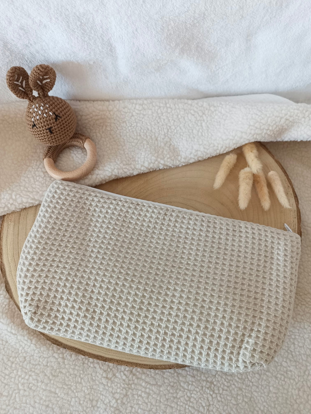 Trousse en nid d’abeille beige - personnalisable -