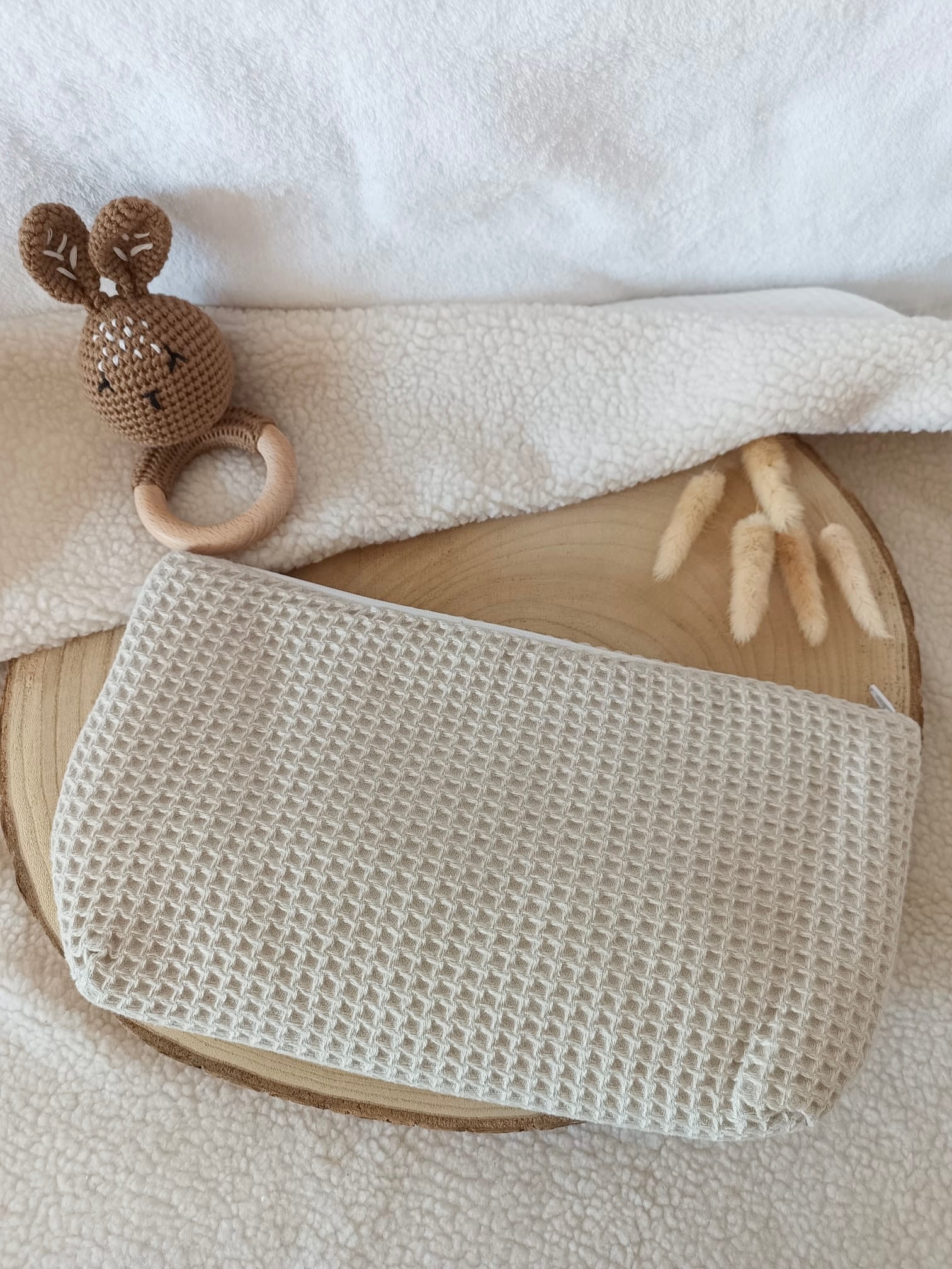 Trousse en nid d’abeille beige - personnalisable -
