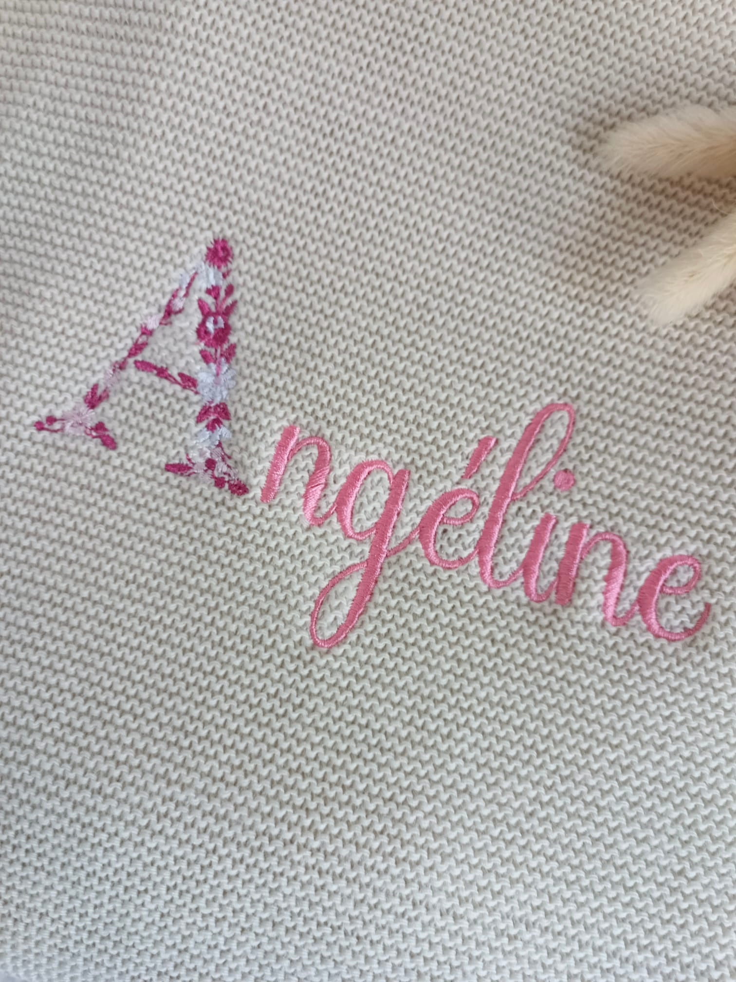 Couverture en maille beige - personnalisable -