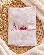 Protège carnet de santé personnalisé bébé en gaze de coton