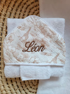 Cape de bain en gaze de coton safari beige - personnalisable -