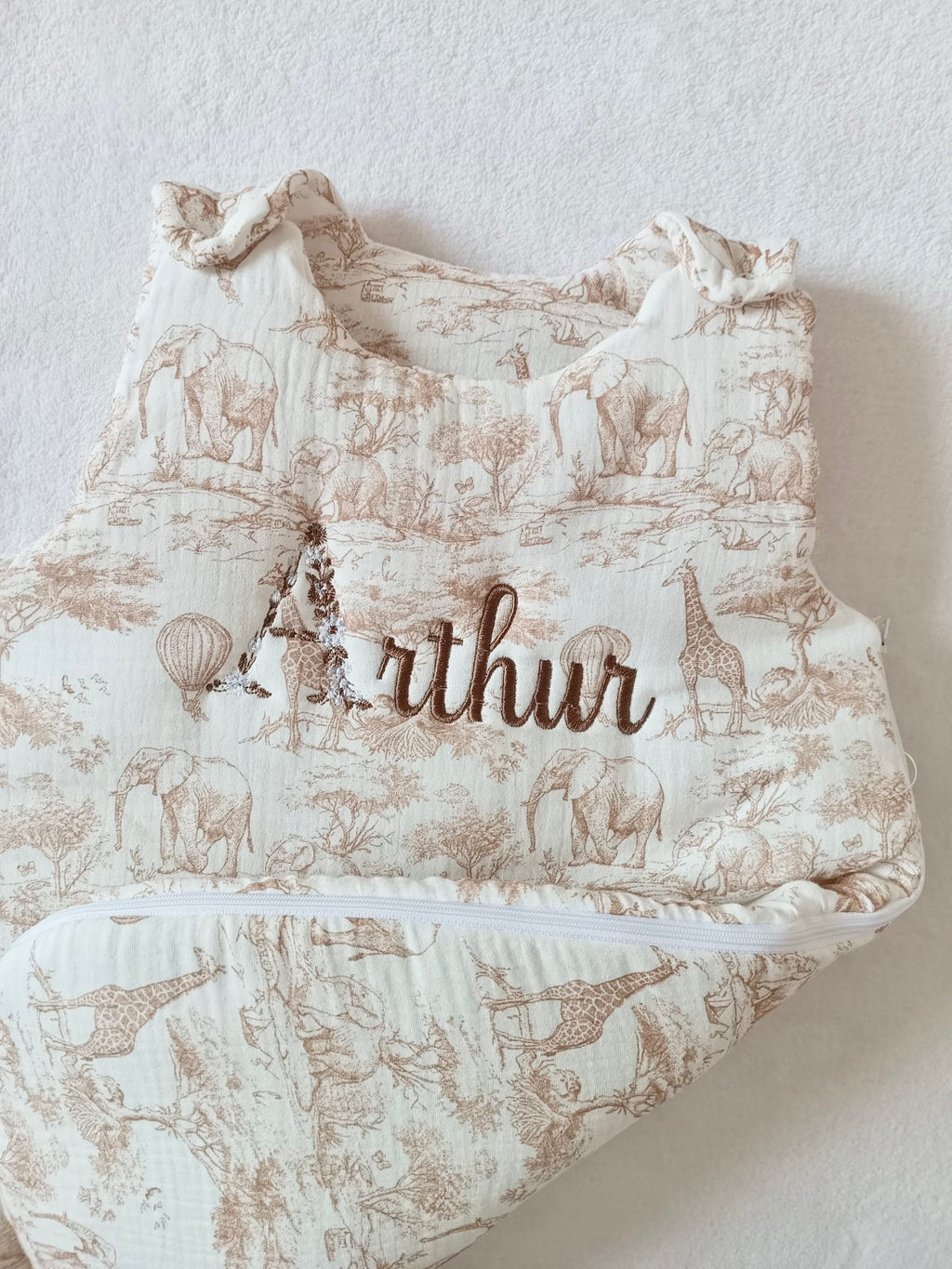 Gigoteuse molletonée en gaze de coton safari tons beige - personnalisable -