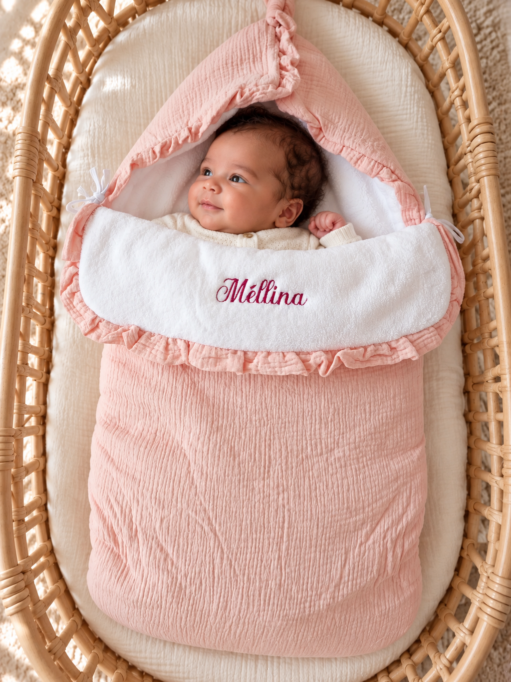 Nid d’ange personnalisé bébé en gaze de coton