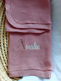 Couverture en maille vieux rose - personnalisable -