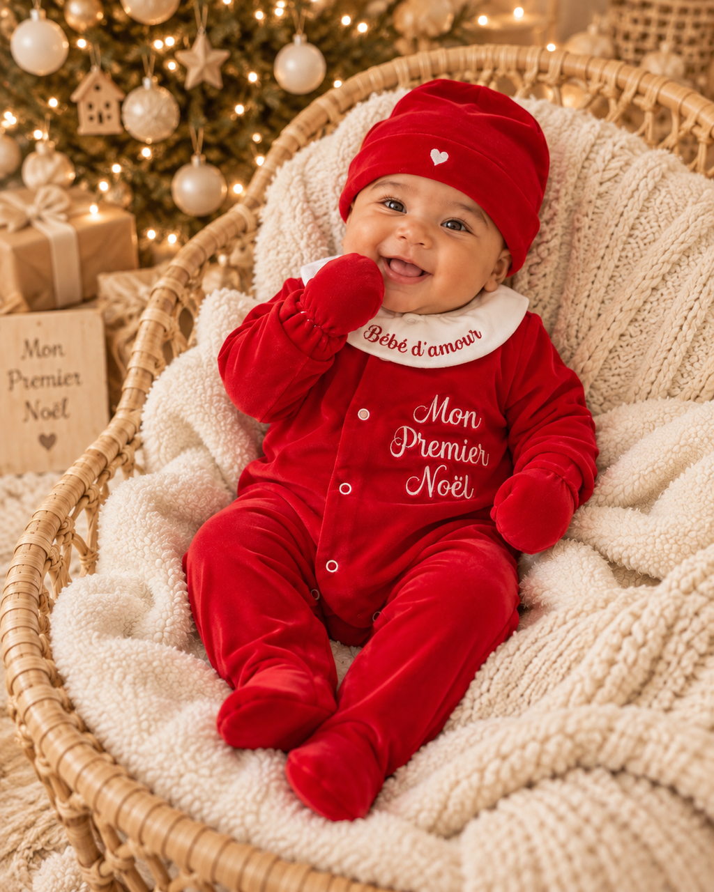 Ensemble bébé Mon Premier Noel brodé - 4 pièces en velours - 0/3 mois