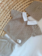Ensemble complet naissance marron avec pompom 0/3 mois