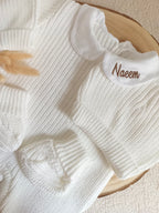 Combinaison maille blanc avec col blanc - 0/3 mois - personnalisable