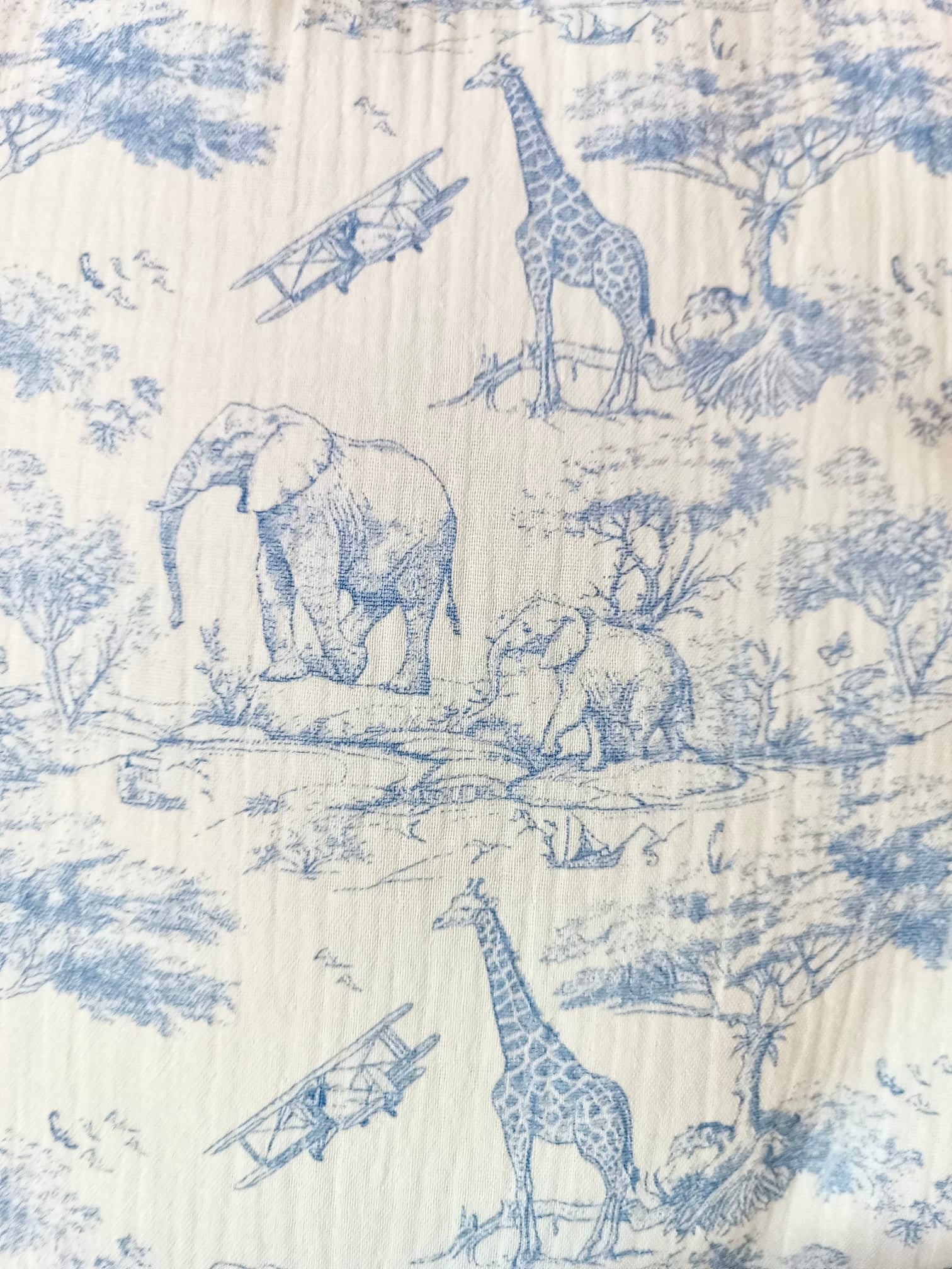 Gigoteuse molletonée en gaze de coton safari tons bleuté - personnalisable -