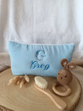 Trousse en gaze de coton bleu ciel - personnalisable -