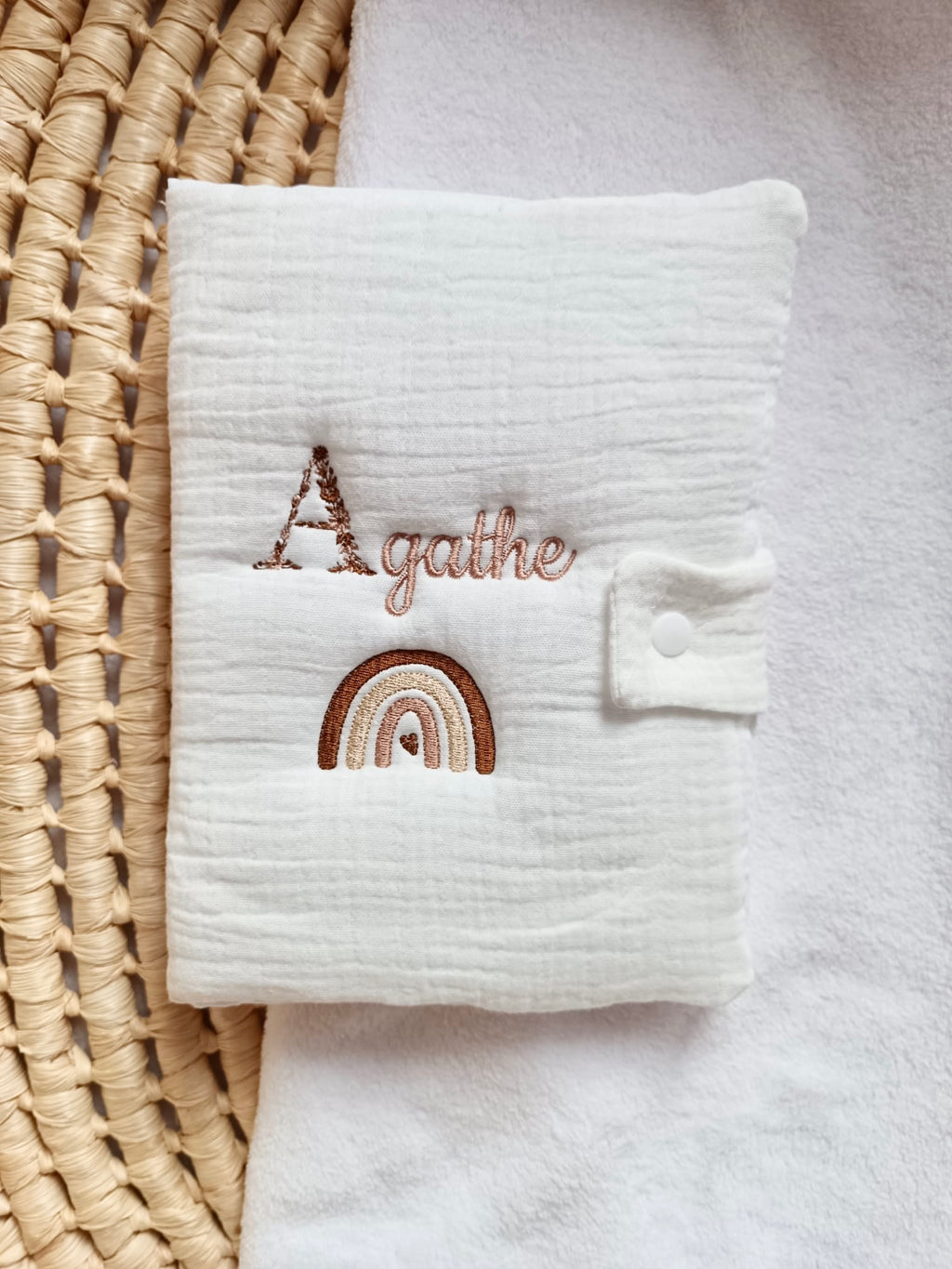 Protège carnet de santé en gaze de coton blanc - personnalisable -