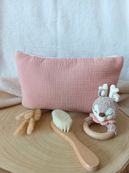 Trousse en gaze de coton terracotta - personnalisable -