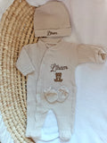 Pyjama naissance personnalisé en gaze de coton – ensemble 3 pièces