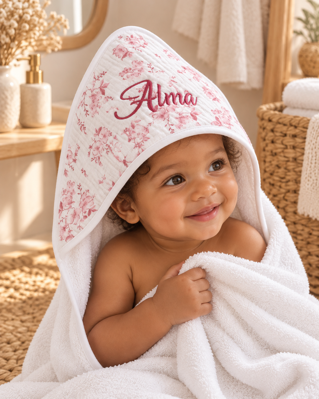 Cape de bain personnalisée bébé – Fleurs de Coton