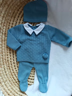 Ensemble complet bleu marine avec pompom 0/3 mois
