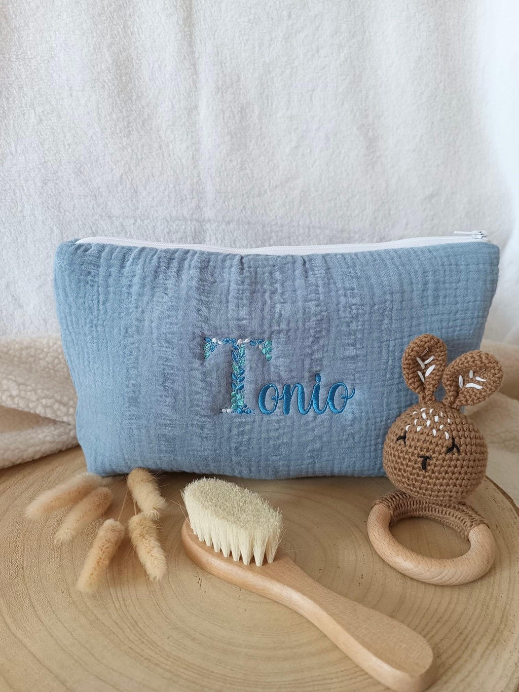 Trousse personnalisée bébé en gaze de coton