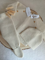 Ensemble complet naissance beige 0/3 mois avec boutons bois
