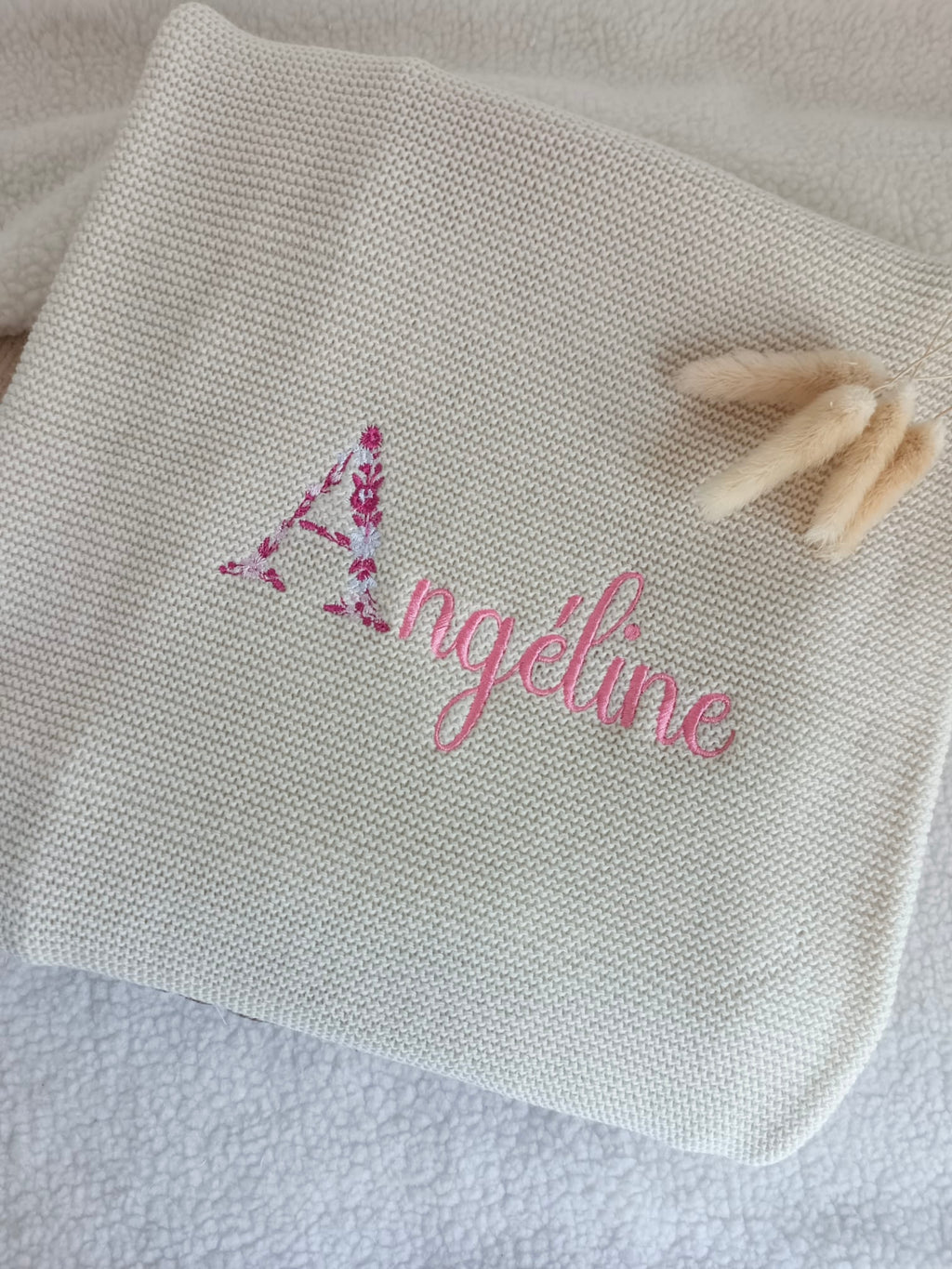 Couverture en maille beige - personnalisable -