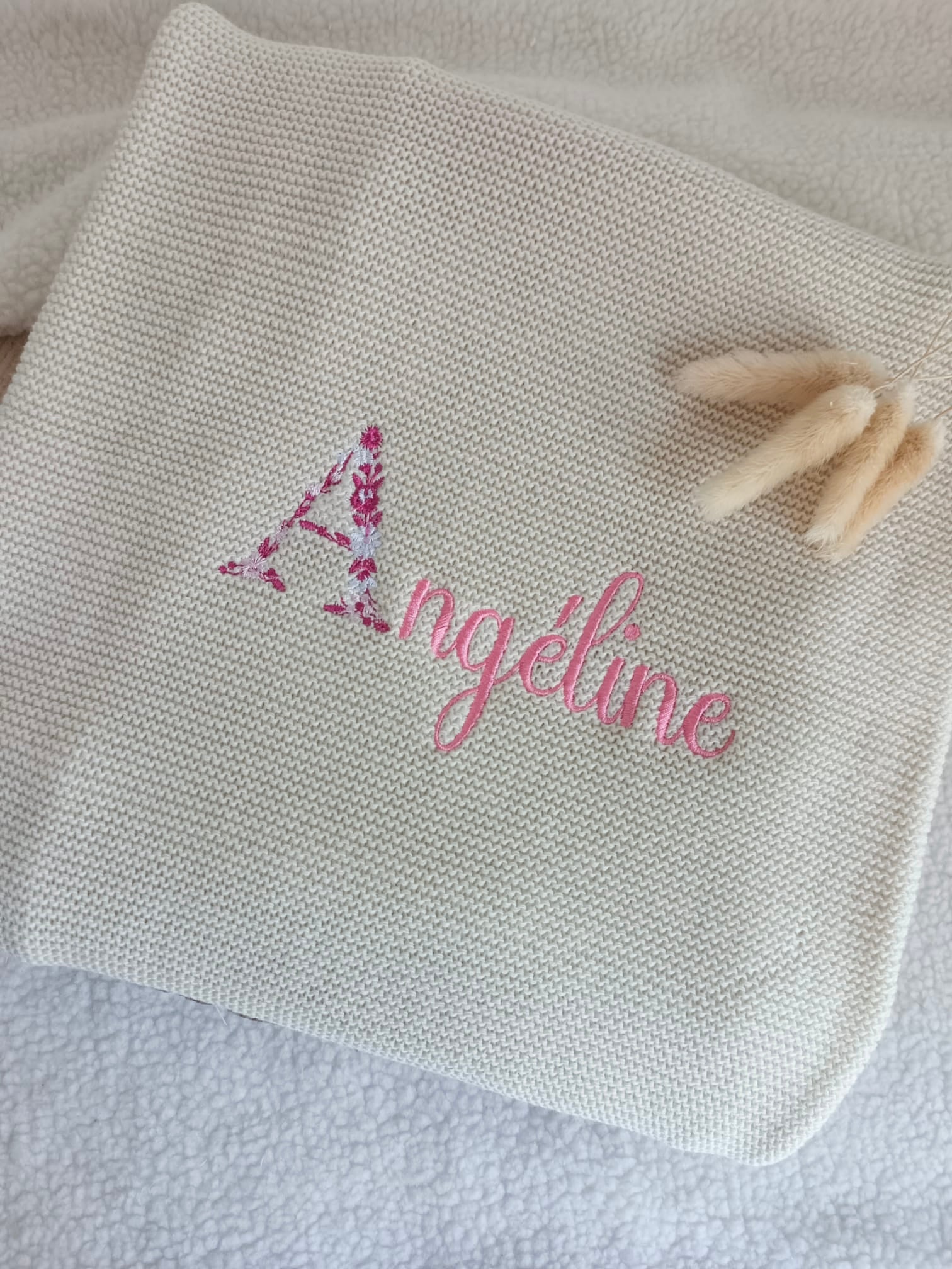 Couverture en maille beige - personnalisable -