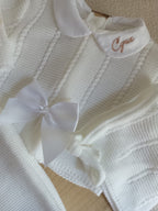 Ensemble complet blanc avec noeud satiné blanc - plusieurs tailles - personnalisable -