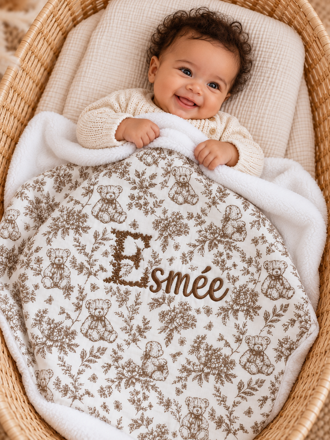 Couverture personnalisée bébé en gaze de coton – Rêve d’Ourson