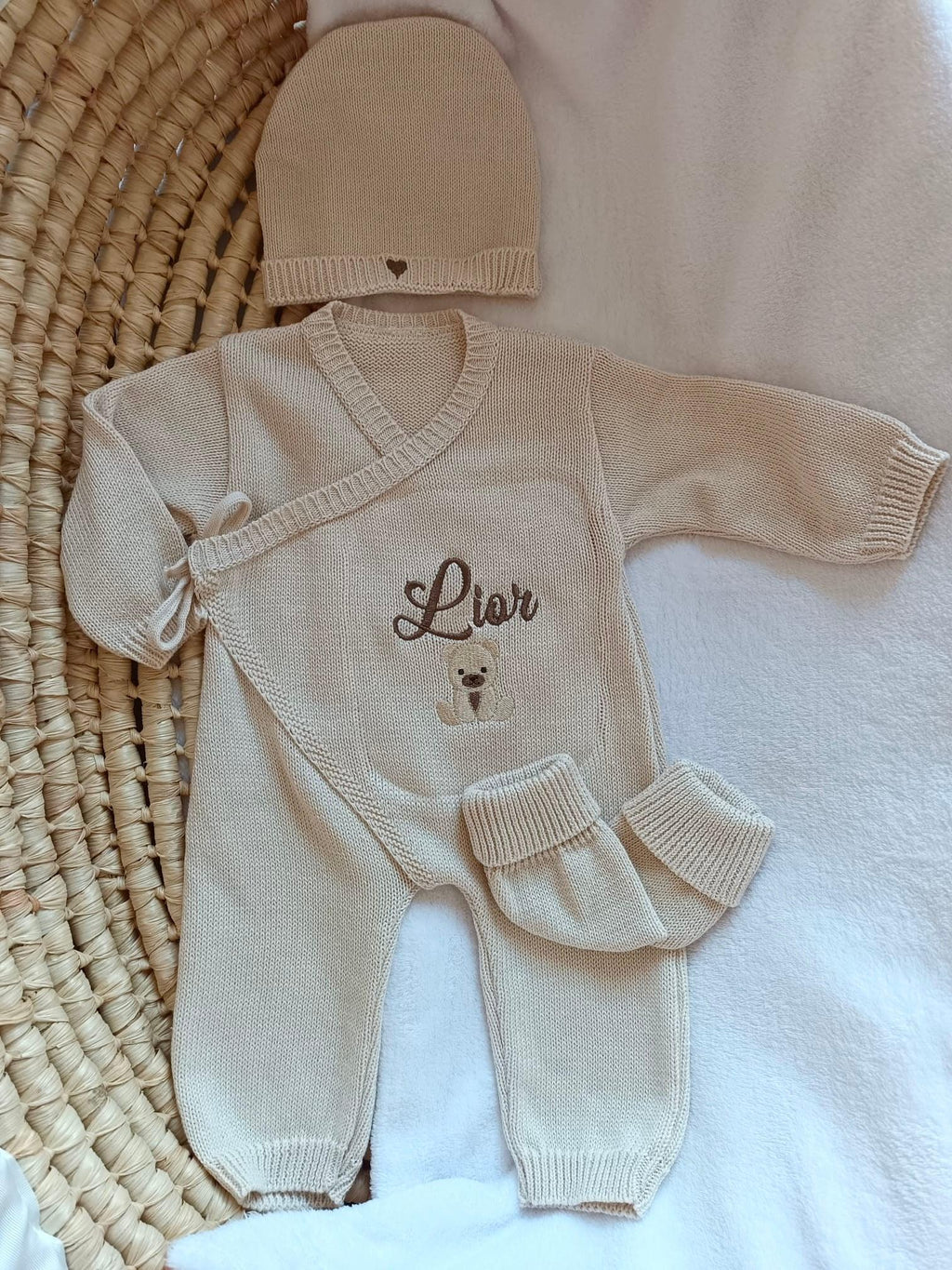 Combinaison naissance personnalisée 100% coton – ensemble 3 pièces