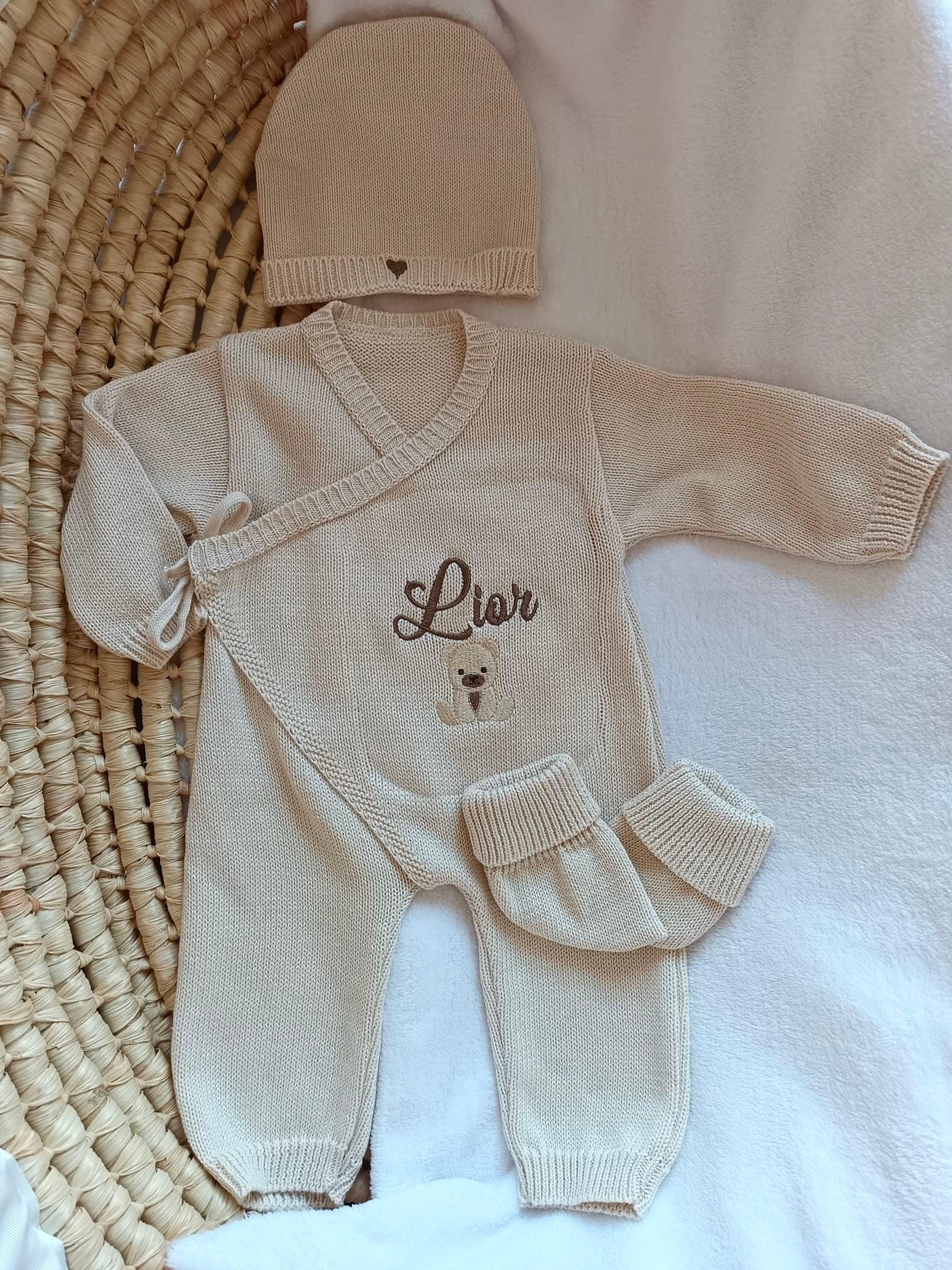 Combinaison naissance personnalisée 100% coton – ensemble 3 pièces