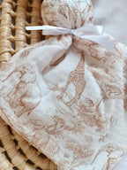 Doudou lapin en gaze de coton safari tons beige - personnalisable -