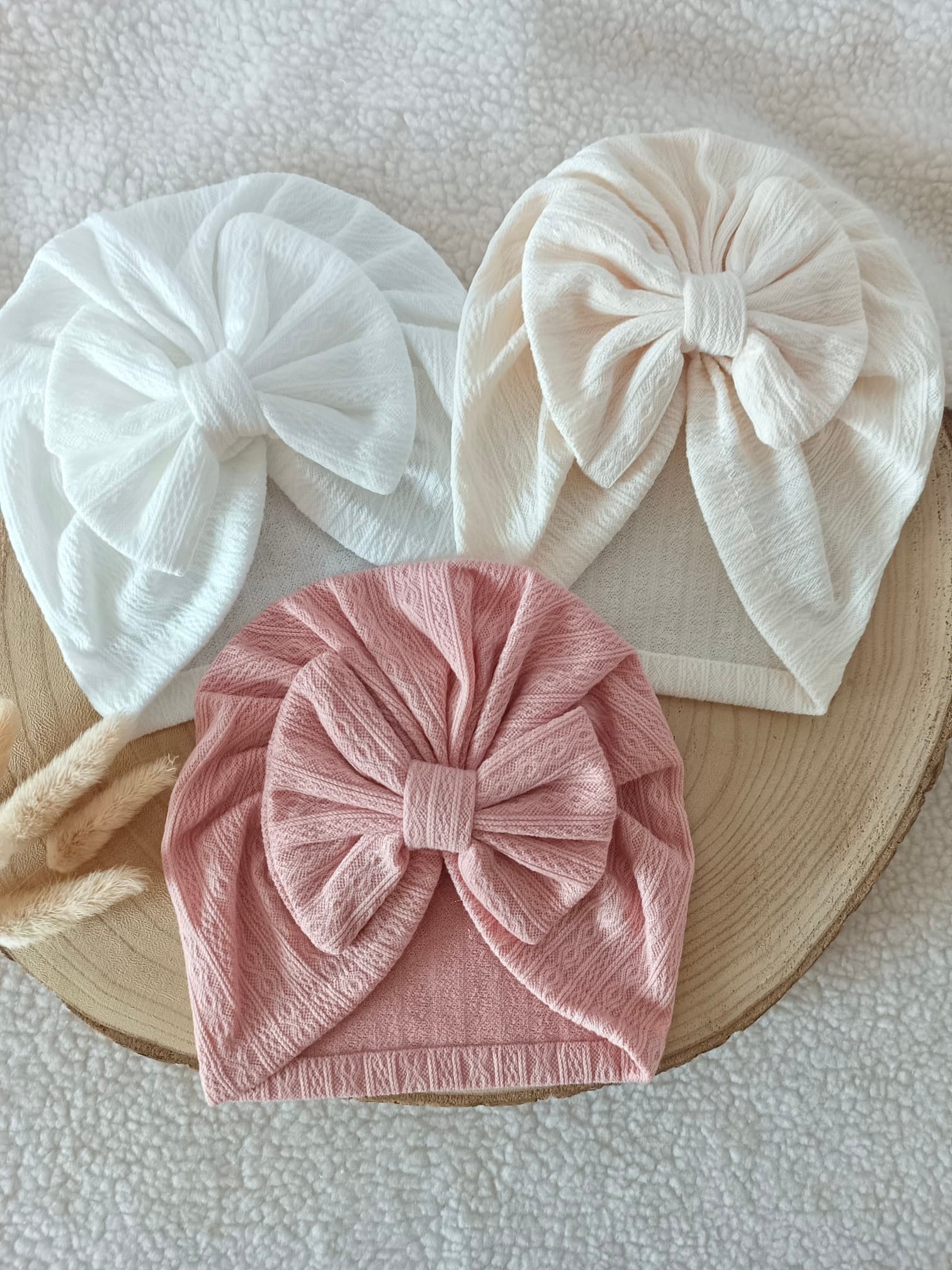 Lot turbans blanc/crème/rose 0/6 mois
